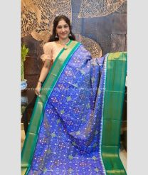 Blue and Green color pochampally ikkat pure silk sarees with all over pochampally ikkat design -PIKP0038035