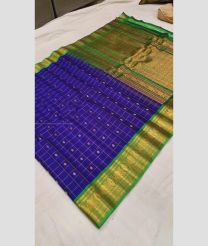 Royal Blue and Green color gadwal sico handloom saree with all over buties and checks design -GAWI0000453