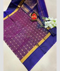 Plum Purple and Navy Blue color uppada pattu handloom saree with all over small jari buties design -UPDP0016506