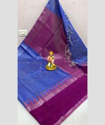 Blue and Magenta color Kora handloom saree with all over printed design -KORS0000125