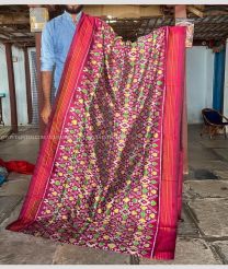 Dark Scarlet and Green color pochampally ikkat pure silk handloom saree with pochampally ikkat design -PIKP0036194