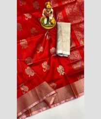 Red and Brown color uppada pattu handloom saree with all over silver buties design -UPDP0020996