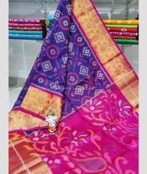 Purple Blue and Pink color Ikkat sico handloom saree with pochampalli ikkat design -IKSS0000332
