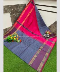 Bluish Grey and Pink color Uppada Soft Silk handloom saree with all over mahanati checks design -UPSF0003872