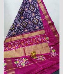 Plum Purple and Pink color pochampally ikkat pure silk handloom saree with all over pochampally ikkat with kaddi border design -PIKP0021086