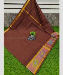 Chocolate color Uppada Cotton handloom saree with jill checks pochampalli and kaddi border design -UPAT0003180