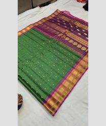 Green and Magenta color gadwal sico handloom saree with all over buties and checks design -GAWI0000457