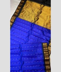 Royal Blue and Black color gadwal pattu sarees with temple kuthu border design -GDWP0001803