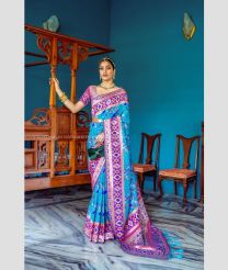 Blue and Magenta color Banarasi sarees with patola type border design -BANS0018852