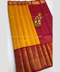 Lite Orange and Red color kuppadam pattu handloom saree with kanchi border design -KUPP0097125
