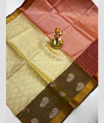 Lemon Yellow and Oak Brown color mangalagiri pattu handloom saree with all over buties design -MAGP0026217