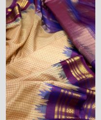 Cream and Magenta color gadwal cotton handloom saree with all over checks with temple kothakomma kuthu interlock woven system design -GAWT0000105