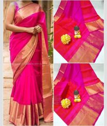 Pink and Neon Pink color uppada pattu handloom saree with plain with 400 kaddy border design -UPDP0021105