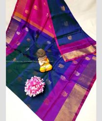 Navy Blue and Pink color uppada pattu handloom saree with all over bb buties design -UPDP0020786