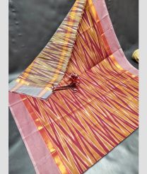 Bisque and Magenta color Uppada Cotton handloom saree with all over check ikkat design -UPAT0004490