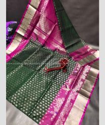 Forest Fall Green and Magenta color uppada pattu handloom saree with all over buties with anchulatha border design -UPDP0021165