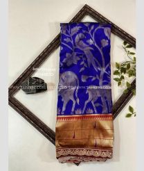 Royal Blue and Red color Banarasi sarees with jari woven all over with muniya woven border design -BANS0018800