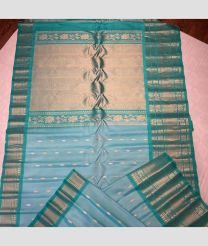 Sky Blue and Medium Teal color gadwal pattu sarees with kanchi border design -GDWP0001775