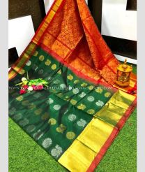 Green and Red color kuppadam pattu handloom saree with all over buttas design -KUPP0097172
