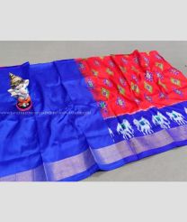 Red and Royal Blue color Ikkat Lehengas with all over pochampally design -IKPL0000744