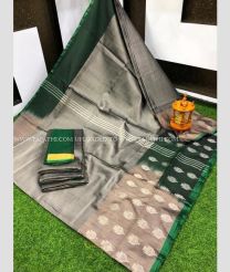 Grey and Pine Green color Uppada Tissue handloom saree with plain and mla buties design -UPPI0001614