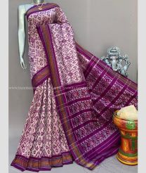 Cream and Purple color pochampally ikkat pure silk sarees with all over pochampally ikkat design -PIKP0037887