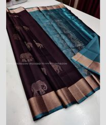 Black and Aqua Blue color soft silk kanchipuram sarees with kaddy border saree design -KASS0000308