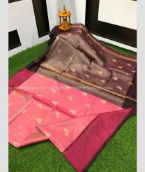 Pink and Brown color Uppada Tissue handloom saree with all over dollar buties saree design -UPPI0000387