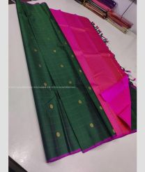 Pine Green and Pink color kanchi pattu handloom saree with all over checks and buties with 2g pure traditional border design -KANP0013424