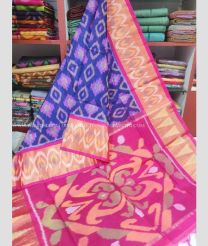 Blue and Pink color Ikkat sico handloom saree with pochampalli ikkat design -IKSS0000334