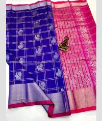 Royal Blue and Pink color Kollam Pattu handloom saree with big stripes saree design -KOLP0000738