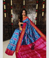 Blue Ivy and Pink color pochampally ikkat pure silk handloom saree with all over pochampally ikkat design -PIKP0021998