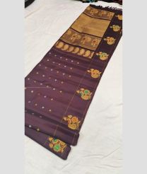 Chocolate and Golden color gadwal pattu handloom saree with all over meenakari buties and in border design -GDWP0001450