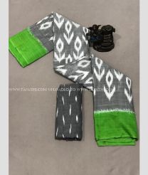 Dark Grey and Green color linen sarees with all over digital print saree design -LINS0001964