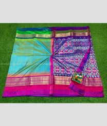 Turquoise and Purple color pochampally ikkat pure silk handloom saree with rajasthan and  patola design with  border -PIKP0019648