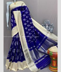 Navy Blue and Cream color pochampally ikkat pure silk handloom saree with pochampalli border saree design -PIKP0016509