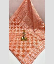 Carrot Orange color Chenderi silk handloom saree with all over silver jari design -CNDP0015665