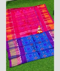 Pink and Blue color Uppada Soft Silk handloom saree with all over pochampally with kanchi border design -UPSF0003914