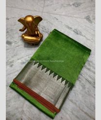Dark Green and Maroon color mangalagiri sico handloom saree with plain with 150 by 50 jari border design -MAGI0000207