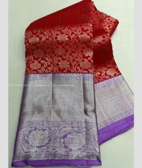 Red and Purple color kanchi pattu sarees with koravai border design -KANP0013754