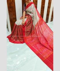 Cream and Red color linen sarees with all over digital printed design -LINS0003757