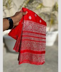 Red and Silver color Banarasi sarees with fancy border design -BANS0018857