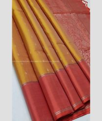 Mango Yellow and Copper Red color soft silk kanchipuram sarees with all over buties design -KASS0000996