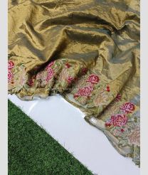 Golden Brown color Banarasi sarees with plain with crochet work border design -BANS0018845
