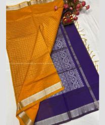 Orange and Purple Blue color Chenderi silk sarees with all over checks design -CNDP0016310