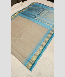 Bisque and Sky Blue color gadwal sico handloom saree with all over buties with temple kanchi border design -GAWI0000475