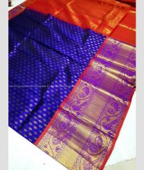Royal Blue and Red color kuppadam pattu handloom saree with all over buties with kanchi border design -KUPP0096716