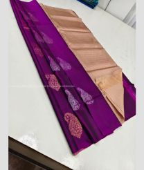 Magenta and Cream color soft silk kanchipuram sarees with all over buttas design -KASS0001059