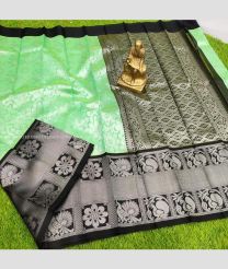 Green and Black color Chenderi silk handloom saree with all over kuppadam design -CNDP0015343