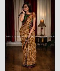 Mustard Yellow and Pine Green color linen sarees with all over digital printed design -LINS0003701